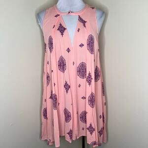 Free People Tree Swing Tunic Dress w Pockets SMALL Mini Boho Medallion Keyhole